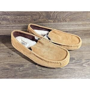 Ugg Mens Slippers Size 10 Alder Moccasin Slip On Sheepskin Chestnut 1003419
